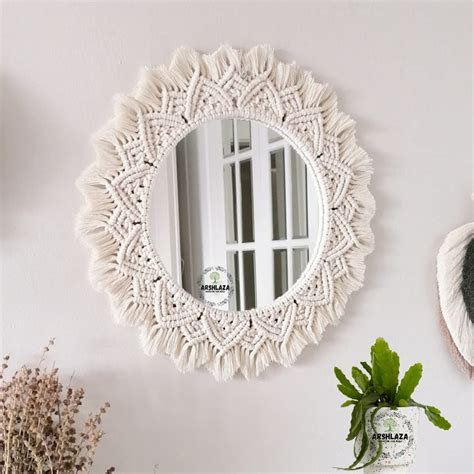 Buy ARSHLAZA Macrame Hanging Wall Mirror with Macrame Round Mirror Art ...