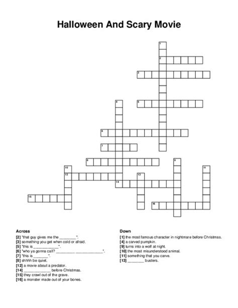 Halloween And Scary Movie Crossword Puzzle