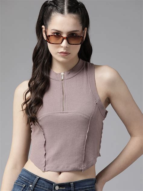 The Roadster Lifestyle Co. Ribbed Half Zipper Crop Tank Top - Price History