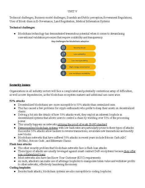 Unit V: Blockchain Challenges, Business Models, and Applications in ...