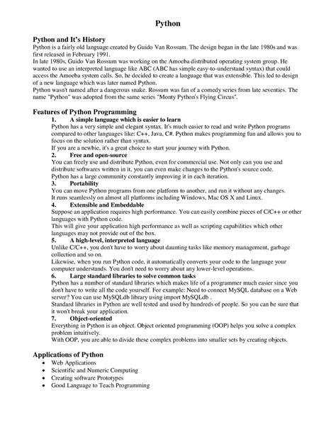 Short Notes TCS201 UNIT 4-5 Python - Python Python and It’s History ...