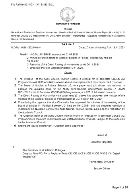 Question Bank of the Audit Course, Human Rights - U.O. 16267/2021/Admn ...