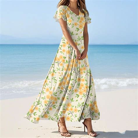 GXIPO Summer Dresses for Women 2025 Swing Flowy Ruffle Hem Swing Maxi ...