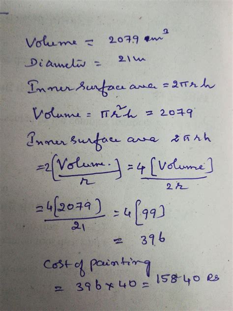 the the capacity of an open cylindrical tank is 2079 metre cube and the ...