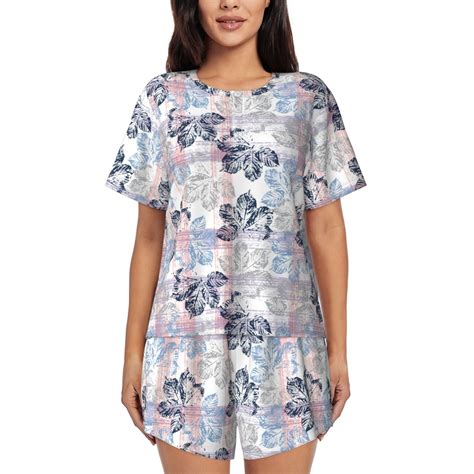 Fuzoiu Autumn Leaves Print Women's Short-Sleeved Pajama Set,Lounge ...