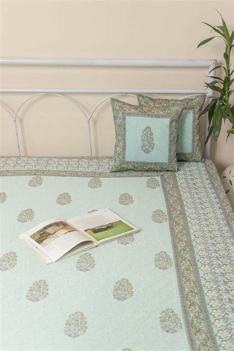 Mint Green Floral Cotton Bedcover – Adya