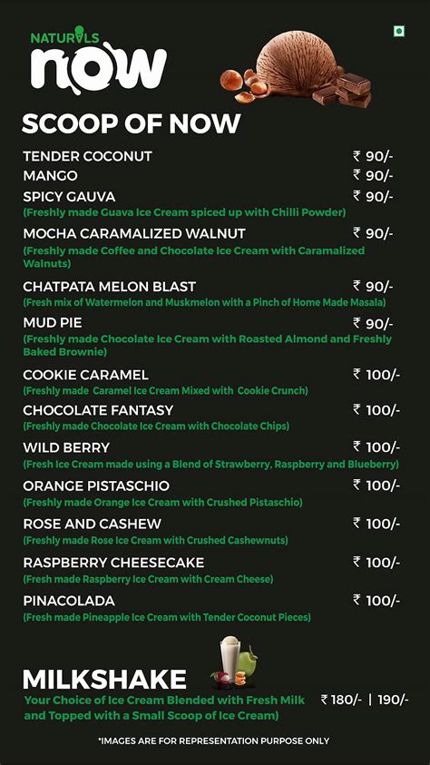 Menu at Naturals Now, Mumbai