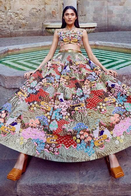 Buy Gold Tissue Sequins, Embroidery, Applique Cowl Neck Trencadis ...