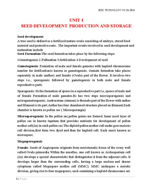 SEED Technology UG 5th SEM Part 1 - UNIT 1 SEED DEVELOPMENT PRODUCTION ...