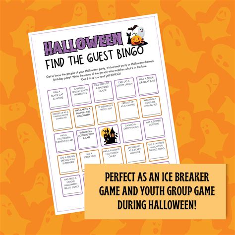 Halloween Find the Guest Bingo Adult Halloween Game, Halloween Mix and ...