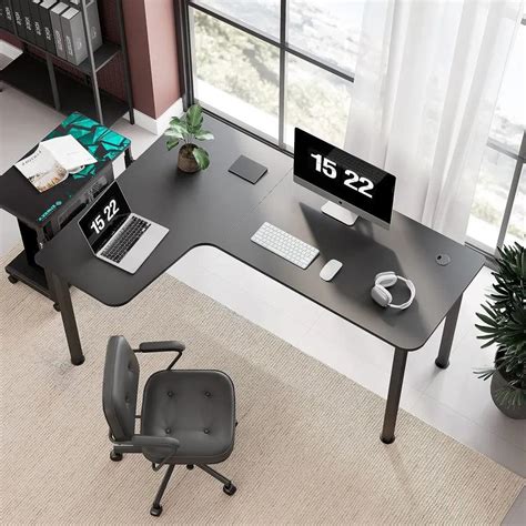 EUREKA ERGONOMIC Metal Finish L Shape Computer Simple PC Gaming Table ...