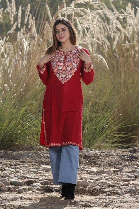 Mesmerising rich maroon colour aari work embroidered kurti with new
