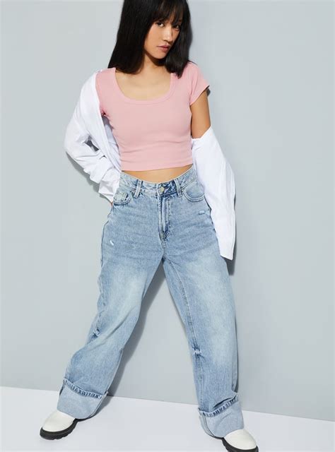 Buy URB_N Women Ribbed Crop T-shirt Online at just Rs. 299.0 ...