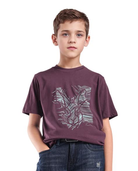 Rare Ones Kids Riggs Dark Maroon Cotton Pigment Print Regular Fit T-Sh