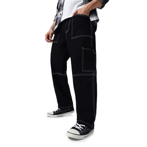 Urbano Fashion Men's Black Loose Baggy Fit Washed Cargo Jeans with 6 ...