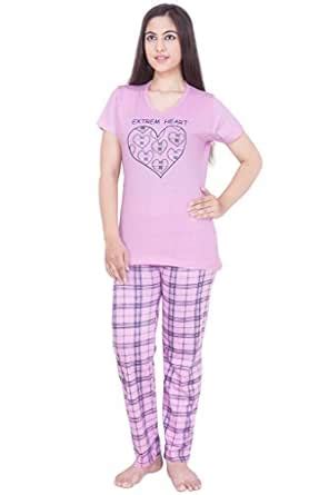 Buy Maxis Women's Cotton Pink Printed Night Suit Pyjama at Amazon.in