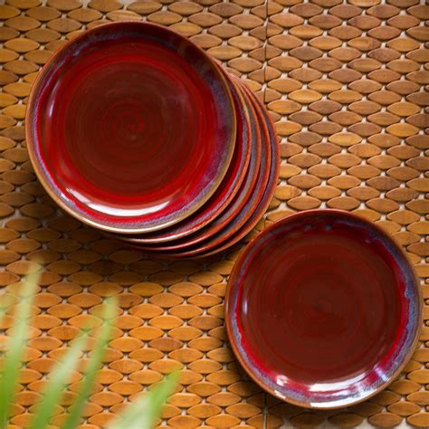 Buy ExclusiveLane 'Crimson Frisbee' Hand Glazed Studio Pottery Ceramic ...