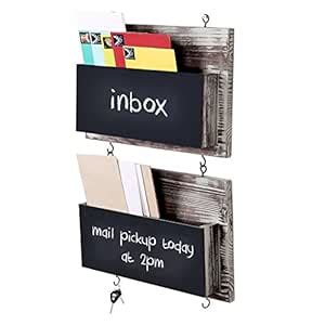 MyGift Rustic Barnwood Wall Mounted Chalkboard Mail Sorters with Key ...