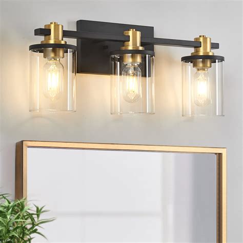 3 Light Bathroom Vanity Light, Black and Gold Bathroom Light Fixtures ...