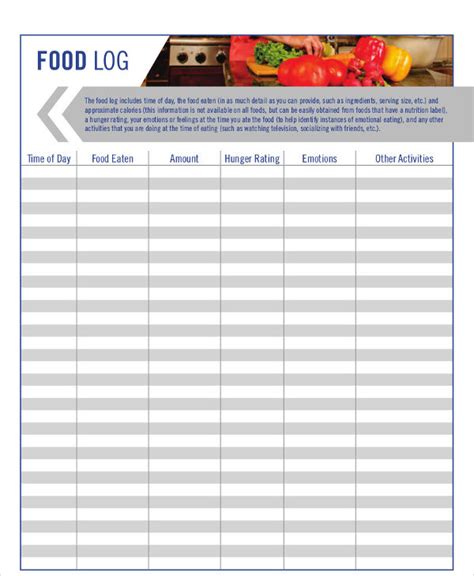 Image result for Food Log Example