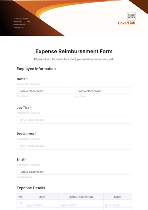 Image result for Expense Reimbursement Form Template