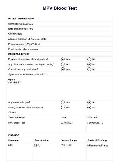 MPV Blood Test & Example | Free PDF Download