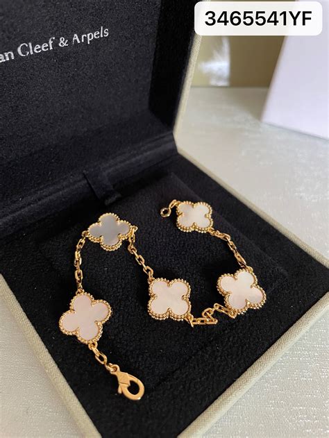 Van Cleef Arpels VCA 5 flowers clovers bracelet white V gold version ...