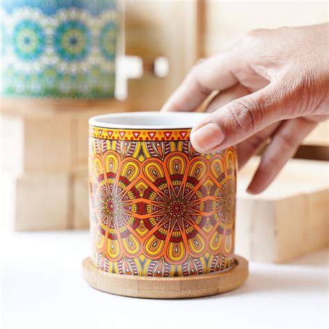 Artful Garden Ceramic Planter With Coaster Set Of 4 Online - Premium ...