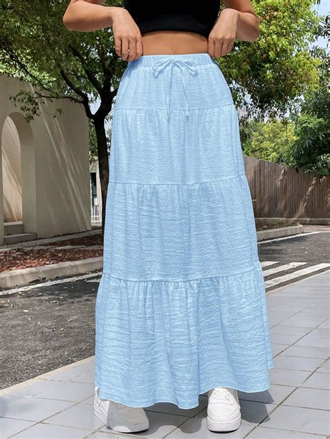 SHEIN USA | Light blue skirts, Blue summer outfits, Blue midi skirt