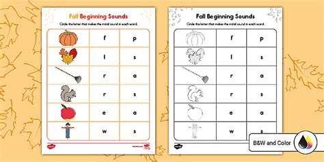 Fall Vocabulary Beginning Sounds Activity Worksheet - Twinkl