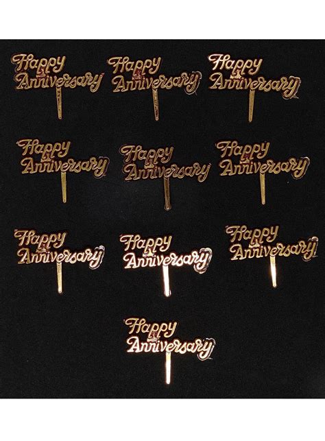 Cake Decor Red Golden Happy Anniversary Cake Tag Cake Topper (Pack of ...