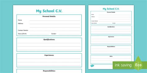 Curriculum Vitae Template - Teaching Resources - Twinkl