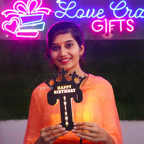 WOODEN ALPHABET T LED NAME LAMP love craft gift - love craft gift