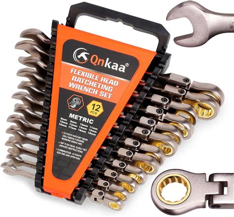 Qnkaa Flexible Ratchet Wrench Set 12pcs 8-19mm Spanner Gear Ring Ratcheting Combination Flexi ...