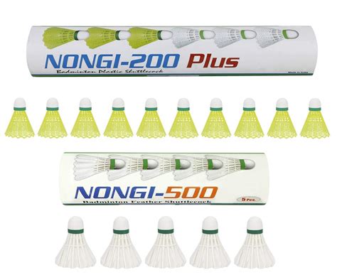 Nongi Combo Pack of 15 Shuttlecock 500(5 White Feather),200 Plus(10 ...