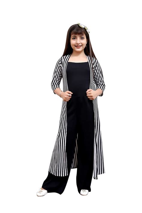 Buy Girls 2pcs_Shrug Striped Dress Black 10-11 yrs at Amazon.in