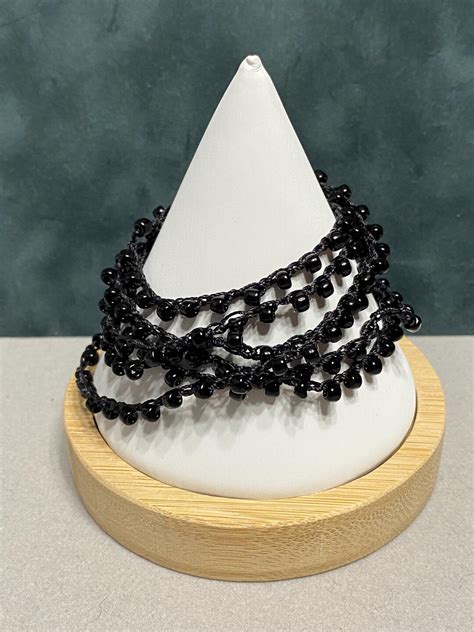 Beaded Wrap Bracelet Necklace Hand Crocheted--black Seed Bead--multi Use Jewelry--witchy Vibes ...