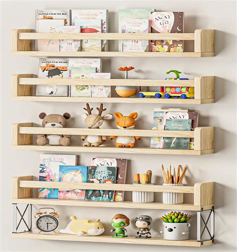 24inch Floating Kids Book Shelves Set of 4, Small Nursery Bookshelf ...