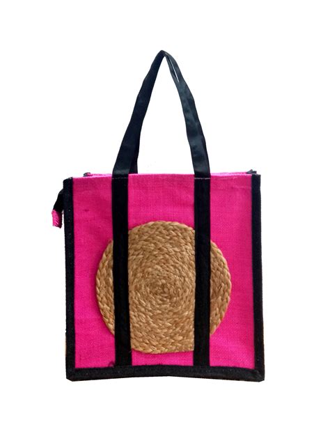 Handmakers Black & Pink Natural Jute Bags for Shopping Bags, Travel ...