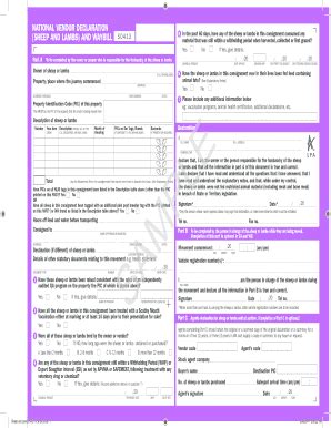 National Vendor Declaration for Sheep and Lambs - Blank Fillable ...