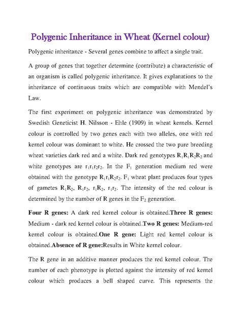Polygenic Inheritance in Wheat Kernels: A Genetic Study - Studocu