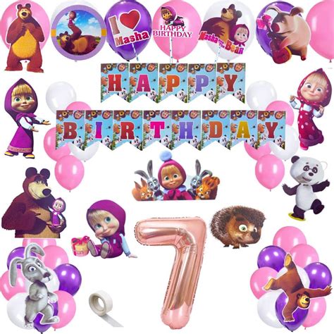 FI - FLICK IN 58 pcs 7th Birthday Decoration for Girls Kit Masha Theme ...