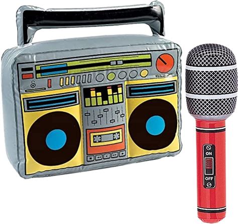 Buy Jewelesparty 2pc Microphone Mic 80s 90s Inflatable New Wave Karaoke ...