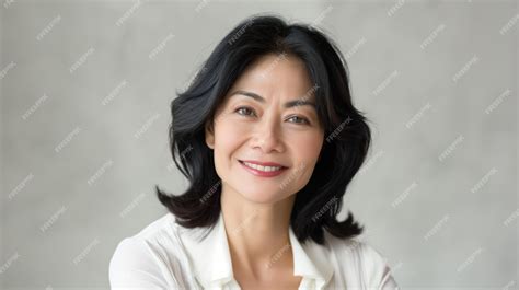Confident thai middleaged woman smiling in casual white shirt ideal for ...