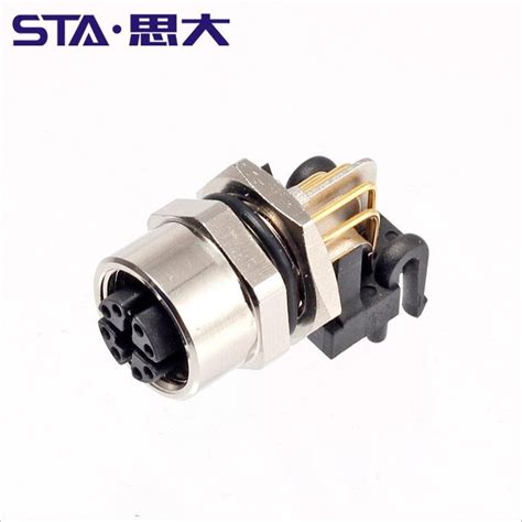 M12 8 Pin Connector Panel Receptacles A Coded Straight Male PCB Mount ...