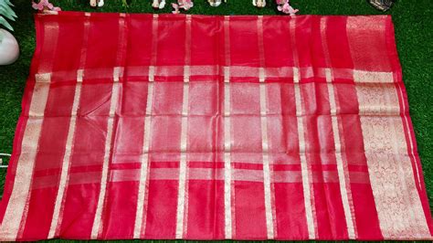 RED SEMI KORA ORGANZA SAREE WITH ZARI STRIPES – TANTURI