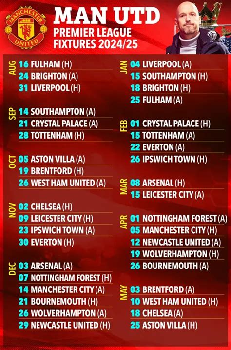 2024/25 Premier League fixtures released: full list of Man United's ...