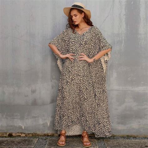 Bsubseach Women Print Kaftan Beach Dress Plus Size Swimsuit Cover Up ...