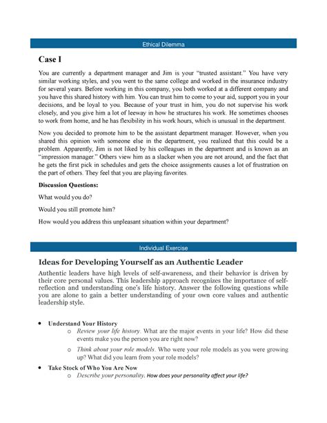Organisational Behaviour - Ethical Dilemma Case I You are currently a ...