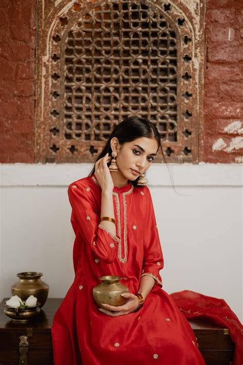 Adya Red A-Line Chanderi Kurta Set – HouseofPinkOnline